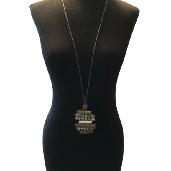 Geometric Minimalist Wood Pendant Necklace - Picture 2 of 3